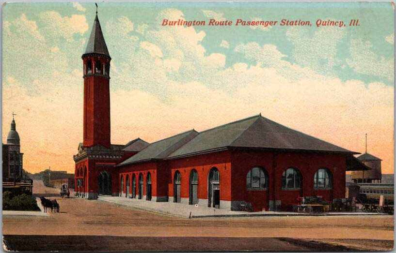 Vintage postcard of the Burlington Route Passenger Station, Quincy, Illinois